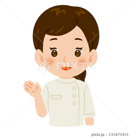 白色のケーシーを着た案内する女性　上半身イラスト 131673451