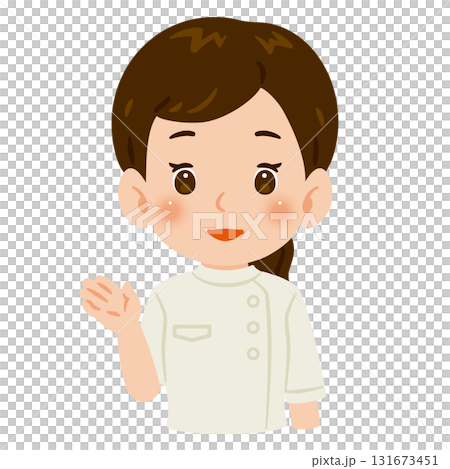 白色のケーシーを着た案内する女性　上半身イラスト 131673451