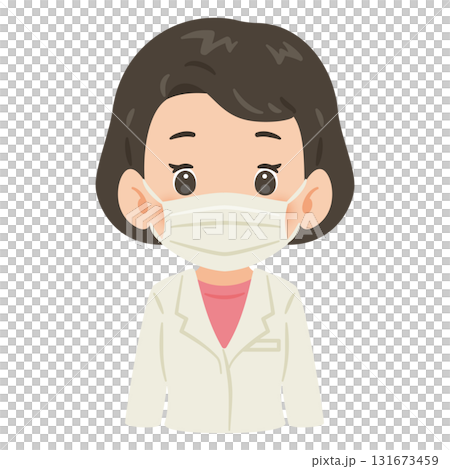 一名身穿白大褂、戴著口罩的女子上身插圖 131673459