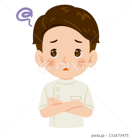 白色のケーシーを着た困る男性　上半身イラスト 131673475