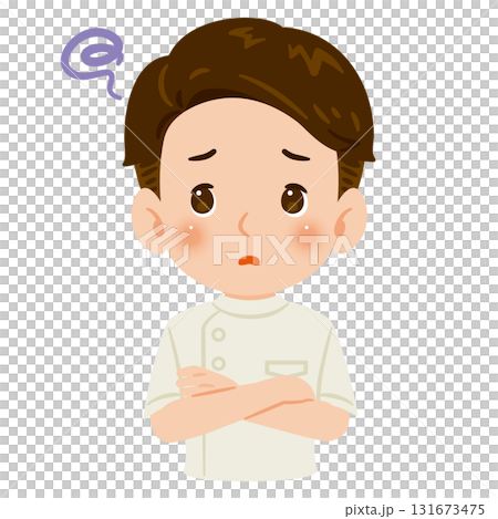 白色のケーシーを着た困る男性　上半身イラスト 131673475