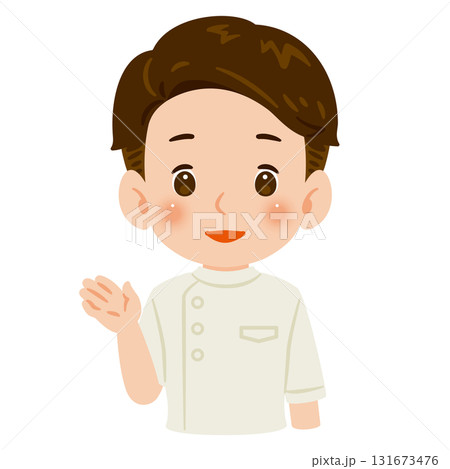 白色のケーシーを着た案内する男性　上半身イラスト 131673476