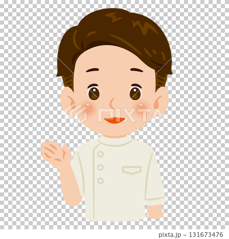 白色のケーシーを着た案内する男性　上半身イラスト 131673476