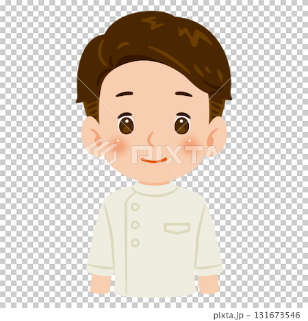 白色のケーシーを着た男性 上半身イラスト 白色のケーシーを着た男性 上半身イラスト 131673546