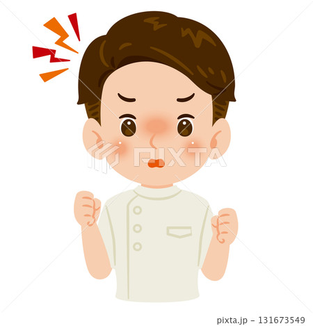 白色のケーシーを着た怒る男性　上半身イラスト 131673549