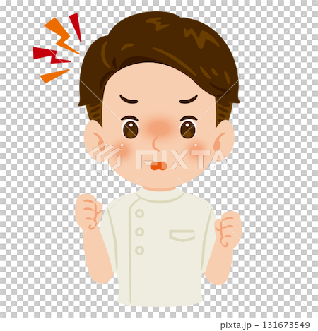 白色のケーシーを着た怒る男性　上半身イラスト 131673549