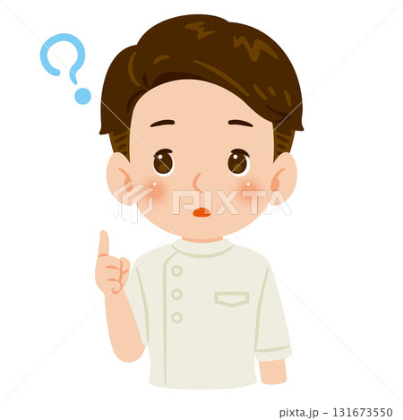 白色のケーシーを着た疑問を持つ男性　上半身イラスト 131673550