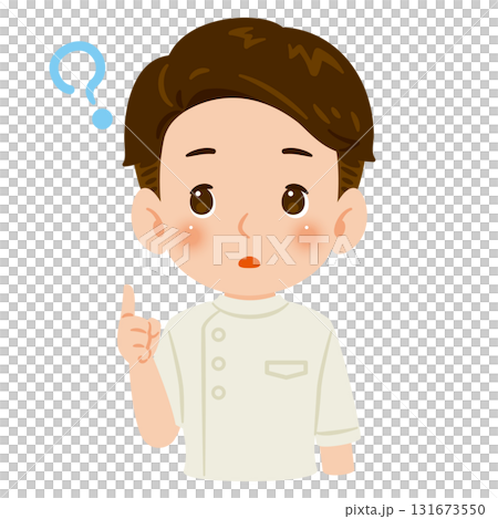 白色のケーシーを着た疑問を持つ男性　上半身イラスト 131673550