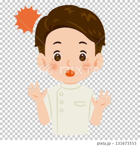 白色のケーシーを着た驚く男性　上半身イラスト 131673553