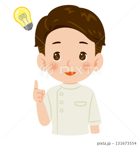 白色のケーシーを着た閃く男性　上半身イラスト 131673554