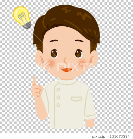 白色のケーシーを着た閃く男性　上半身イラスト 131673554