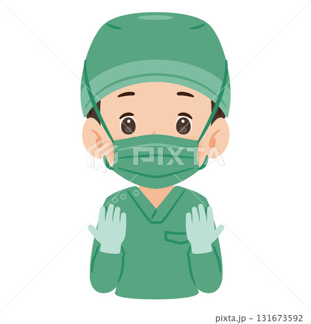 緑色の手術着を着た男性 上半身イラスト 緑色の手術着を着た男性 上半身イラスト 131673592