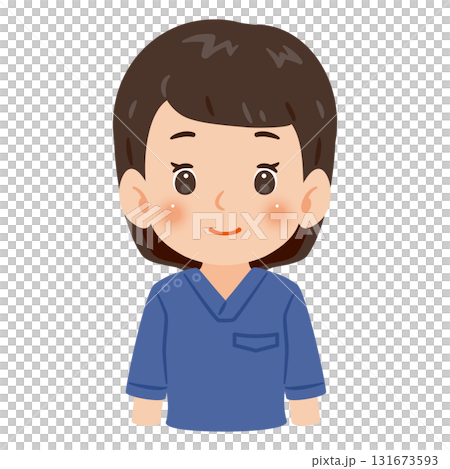 Illustration of a woman wearing a blue scrub, upper body 131673593