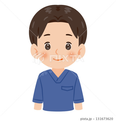 青色のスクラブを着た男性　上半身イラスト 131673620