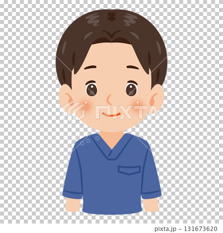 青色のスクラブを着た男性　上半身イラスト 131673620