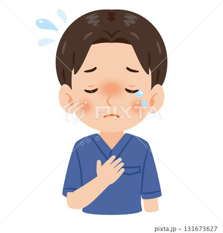 青色のスクラブを着た泣く男性　上半身イラスト 131673627