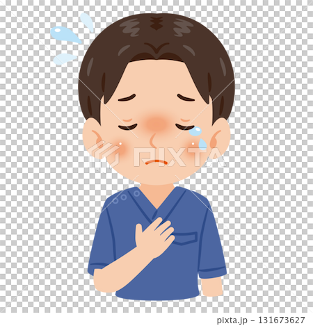 青色のスクラブを着た泣く男性　上半身イラスト 131673627