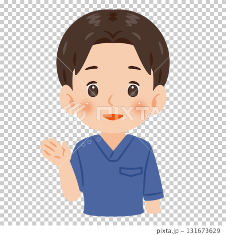 A man wearing a blue scrub guiding a passenger - upper body illustration 131673629