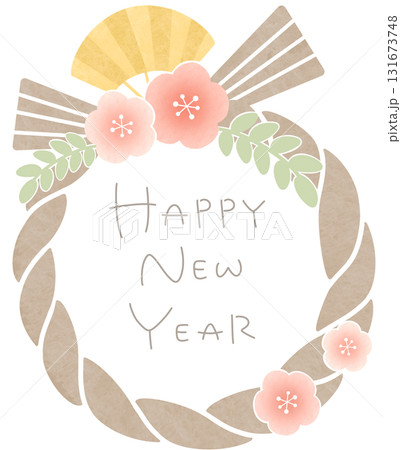 お正月 しめ縄 梅 HAPPY NEW YEAR 淡色 131673748