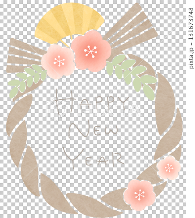 お正月 しめ縄 梅 HAPPY NEW YEAR 淡色 131673748
