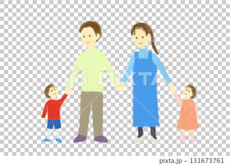 笑顔で手を繋ぐ若い男女と幼児2人 131673761