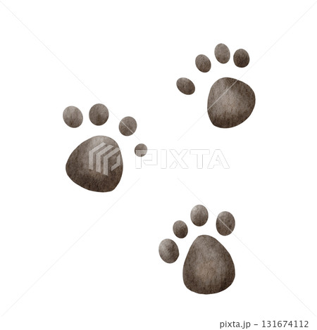Watercolor Halloween paw print illustration. Hand painted animal footprint isolated on white. Perfect for pet shop, veterinary, Halloween design, greeting card, or poster. 131674112
