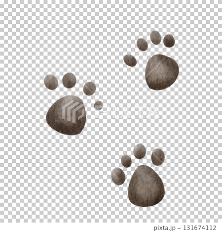 Watercolor Halloween paw print illustration. Hand painted animal footprint isolated on white. Perfect for pet shop, veterinary, Halloween design, greeting card, or poster. 131674112