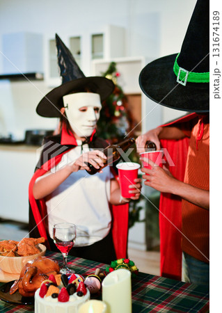 People having fun at Halloween party People having fun at Halloween party 131674189