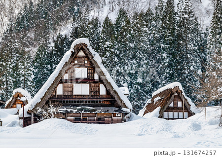 五箇山 相倉合掌造り集落　雪化粧した民家 131674257