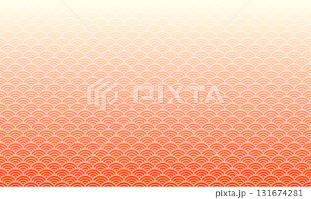 和風背景の赤とオレンジ色の青海波模様の壁紙素材 131674281