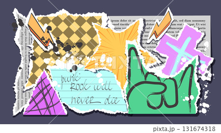Torn paper tear cutout collage 131674318