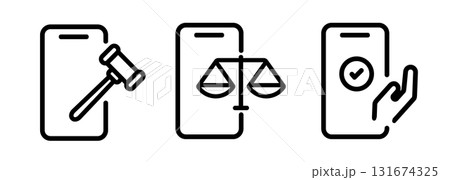 intersection of law and digital technology phone representing legal rights digital justice and ethical compliance in mobile applications with a gavel balance scale 131674325