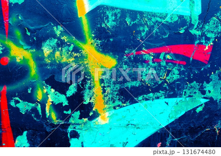 Neon Abstract Street Art Graffiti with Vibrant Colors for 80s Retro Vibe 131674480