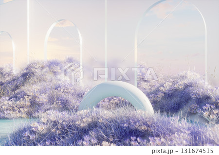 Abstract winter landscape scene with a podium for product display. 3d rendering 131674515