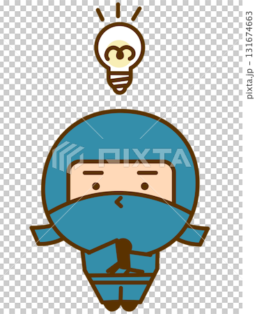 ひらめいたポーズのかわいい忍者のキャラクターイラスト　シンプルで親しみやすい和風のゆるキャラ 131674663