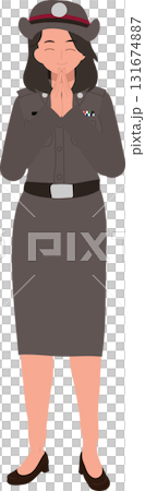 thai police woman in uniform performing wai gesture smiling female officer illustration showing thai culture and respect 131674887