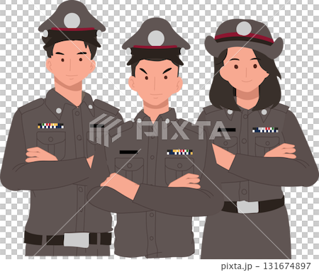 thai police officers illustration in uniform showing teamwork and discipline for law enforcement concept in thailand 131674897