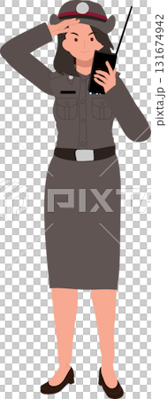 woman police officer in thai uniform talking on radio standing confidently representing duty and authority in security service woman police officer in thai uniform talking on radio standing confidently representing duty and authority in security service 131674942