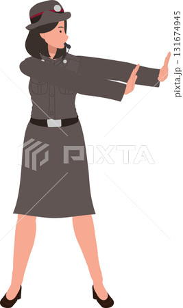 traffic policewoman stop gesture female law enforcement officer managing road traffic with safety awareness 131674945