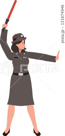woman officer controlling traffic with red light baton.thai police for transportation and safety theme 131674946