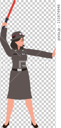 woman officer controlling traffic with red light baton.thai police for transportation and safety theme 131674946