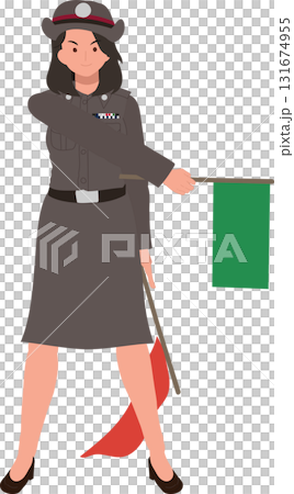 thai policewoman directing traffic with green flag illustration showing female officer in uniform maintaining road safety in thailand 131674955