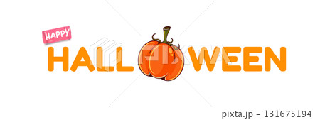 happy halloween retro groovy aesthetic sticker design isolated on white background. Happy halloween text motto sticker, tag, retro label, banner, ribbon, label png with quote. Halloween text banner 131675194