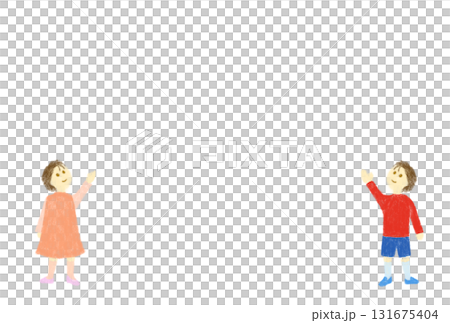 一個女孩和男孩在介紹某件事。背景簡單 一個女孩和男孩在介紹某件事。背景簡單 131675404