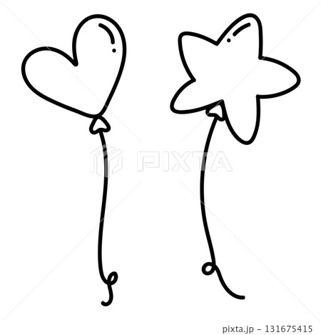 Heart balloon star balloon black outline simple design floating cheerful minimal hand drawn celebration party decoration 131675415