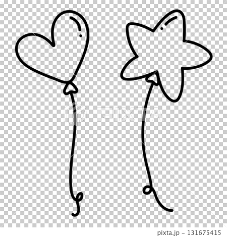 Heart balloon star balloon black outline simple design floating cheerful minimal hand drawn celebration party decoration 131675415
