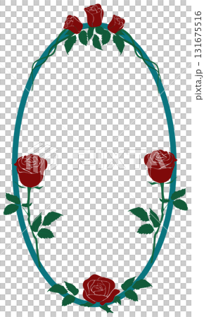 Elegant Oval Frame with Red Roses and Vine Border 131675516