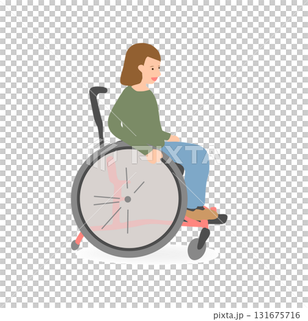 Illustration of a smiling girl sitting in a wheelchair Illustration of a smiling girl sitting in a wheelchair 131675716