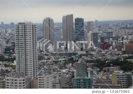 高層ビル群と市街地の街並みの広がる風景 131675865