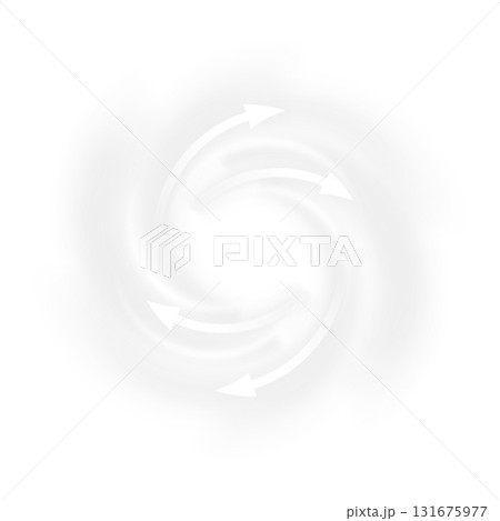Circular airflow with white arrows indicating direction, swirl, wind, energy, and circulation. 131675977